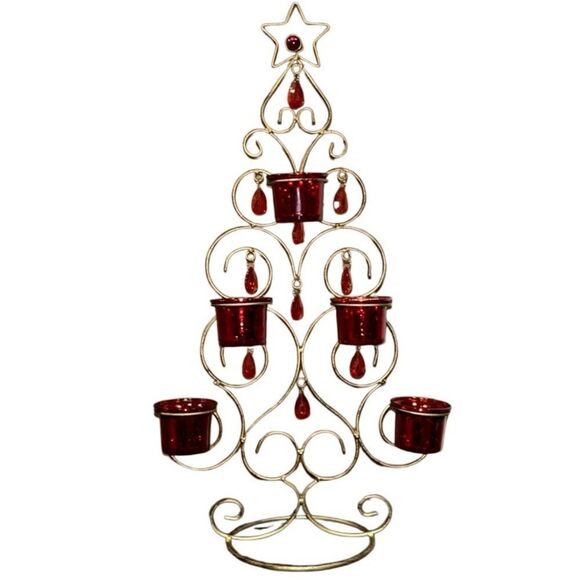 Rustic Metal Christmas Tree Candle Holder - Picture 1 of 9